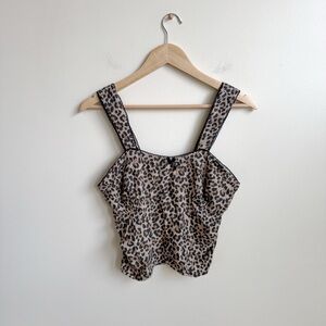Sienna Sky Leopard Print Tank Top Cami Lace Bow Crop Size Large Y2K Black Brown